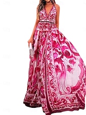 abordables Vestidos de vacaciones-Mujer Vestido Midi Vestido de Columpio Elegante Casual Vacaciones Fiesta Diario Ajuste regular Floral Manga Corta Escote en Pico Rosa Verano