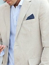 baratos Blazer de linho-Homens Blazer de linho Casaco esportivo Colar de entalhe Moda Casual Cor Sólida Bege Moderno Comum 1 Butão