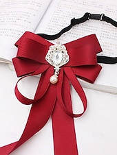 baratos Lenços Femininos-gravata borboleta elegante bordô com pingente de joia – acessório feminino estilo vitoriano para eventos formais, casamentos e cosplay