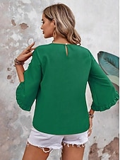 ieftine Bluze simple-Pentru femei Bluză Culoare solidă Elegant Zilnic Stilat Lungime Manșon 3/4 Stil Nautic Topuri obișnuite Zilnic Muncă Concediu Negru Roșu-aprins Trifoi Kaki Vară Primăvară Toamnă