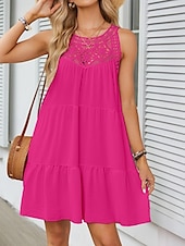 olcso Sundresses-Női Mini ruha Fehér ruha hétköznapi ruha Ujjatlan ruha Stílusos Alap Alkalmi Vakáció Napi Normál Sima Ujjatlan Terített nyak Fehér Fukszia Nyár