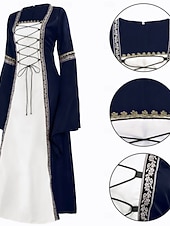  Retro Antiguo Medieval Renacimiento Hasta el Tobillo Vestidos irlandesa Vikingo forastero Tallas Grandes élfico Disfraz Mujer Disfraz de carnaval Celta Víspera de Todos los Santos Carnaval LARP Feria