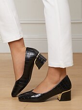billiga Block Heels-Dam Klackar Kontor Arbete Bastant klack Fyrkantig tå Affär Minimalism Mikrobiellt läder Lack Loafers Svart