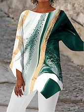billige Kvinnenes Kunst &amp; Design Topper-Kvinners Bluse Langermet Asymmetrisk Hem Chiffon Grunnleggende Blomstertrykk Vanlige Topper Rund hals Uformell Daglig Grønn Vår Høst