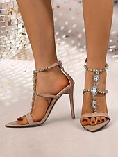 abordables Sandales de Robe-Femme Chaussures à Talons Mariage Soirée Strass Talon Cône Bout pointu Bout ouvert Mode Sexy Cuir Verni Lacet Amande Noir