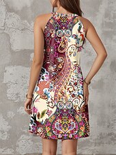 economico Abiti Boho-Per donna Mini abito Abito casual Mini abito Prendisole Abito estivo Informale Da mare Giornaliero Cocktail party Standard Motivo cashemire Senza maniche Halter Neck Rosa Estate