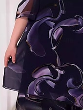 tanie Eleganckie sukienki kwiatowe-Damskie Długa sukienka sukienka maxi Codzienne sukienki Sukienka A line Elegancki Codzienny Urlop Codzienny Regularny Kwiaty Rękaw 1/2 Półgolf Fioletowy Lato Wiosna Jesień