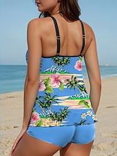 abordables Tankinis-Maillots de bain femme tankini 2 pièces maillot de bain short dos nu vacances plage mode floral encolure en U sans manches