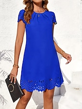 preiswerte Lässiges schwarzes Kleid-Damen Minikleid schwarzes kleid Casual kleid Basic Brautkleider schlicht Urlaub Täglich Regular Fit Glatt Kurzarm Rundhalsausschnitt Schwarz Gelb Rosa Blau Sommer
