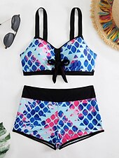 billiga Bikinis-Dam Badkläder Bikini Pojkeben Baddräkt Öppen rygg Hög midja Smal Semester Standkläder Grafisk V-hals Ärmlös Baddräkter