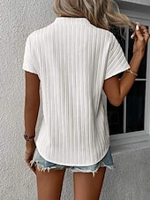abordables Hauts de Travail pour Femmes-Femme T shirt Plein basique Décontractées Manche Courte Col cranté Hauts réguliers du quotidien Fin de semaine Blanche Bleu Eté