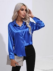 cheap Work Tops-Women&#039;s Shirt Boho Shirt Dressy Tops Plain Casual Boho Long Sleeve Bishop Sleeve Shirt Collar Regular Tops Party Evening Wear Daily Evening Party Glitter Silver Black Yellow Red Royal Blue Summer