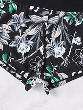 billiga Tankinis-Dam Badkläder Tankini 2 st Pojkeben Baddräkt Öppen rygg Hög midja Semester Standkläder Blommig Rund hals Långärmad Baddräkter