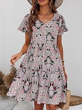 ieftine Rochii Boho-Pentru femei Rochie Lunga Rochie Maxi Rochie de epoca Rochie casual Rochie leagăn Rochie Boho Stilat Casual Vacanță Zilnic Potrivire Formă Floral Manșon scurt În V Roz Îmbujorat Caisă Vară Primăvară