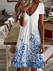 abordables Vestidos Florales Impresos-Mujer Normal Talla EU / US Vestido Midi Vestido bohemio de manga larga Vestido de verano Vestido elegante Elegante Bohemia Tropical Mariposa Vacaciones Hogar Trabajo Holgado Floral Geométrico Manga