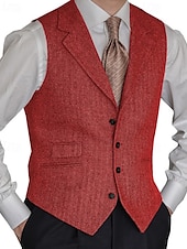 cheap Men&#039;s Vest-Men&#039;s Vest Gilet Vacation Business Daily Date Fashion Casual Spring &amp;  Fall Buttons Pocket Polyester Comfortable Plain Single Breasted One-button Lapel Regular Fit Black Red Burgundy Navy Blue Vest