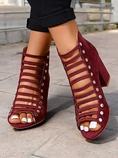 Χαμηλού Κόστους Γυναικεία Σανδάλια-γυναικεία μαύρα πέδιλα με λουράκια με τακούνι με λεπτομέρειες με καρφιά – μοντέρνο σχέδιο peep-toe για ρούχα γραφείου και πάρτι