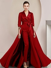 billige Mammas jumpsuits-To-delt jumpsuit/buksedress mor til bruden formell bryllupsgjest elegant skjortekrage ankel lengde sateng halv erme med sløyfe(r) gratis tilpasset størrelse