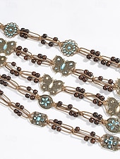 cheap Women&#039;s Belt-Boho Faux Leather Belt with Turquoise Pendant and Tassels – Adjustable Decorative Waist Accessory for Women, Perfect for Dresses, Festivals and Casual Outfits