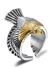 abordables Joyas para hombres-Anillo de águila vintage de plata y oro para hombre: diseño animal atrevido, joyería de acero inoxidable, perfecto para uso informal, fiestas y regalos.