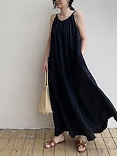 cheap Dresses-Women&#039;s Long Dress Maxi Dress Linen-Inspired Dresses Casual Dress Cotton Linen Dress Slip Dress Stylish Casual Vacation Daily Date Regular Fit Plain Sleeveless Crew Neck Black Navy Blue Gray Summer