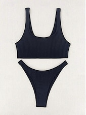 voordelige Bikinisets-Dames Zwemkleding Bikini 2 stuks String Zwempak Blote rug Slank Vakantie Strand Kleding Effen Kleur U-hals Mouwloos Badpakken
