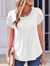 cheap Plain tee-Women&#039;s T Shirt Plain Fashion Modern Casual Short Sleeve Crew Neck Regular Tops Daily Weekend White Wine Summer Spring