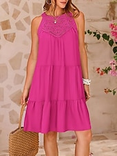 olcso Sundresses-Női Mini ruha Fehér ruha hétköznapi ruha Ujjatlan ruha Stílusos Alap Alkalmi Vakáció Napi Normál Sima Ujjatlan Terített nyak Fehér Fukszia Nyár