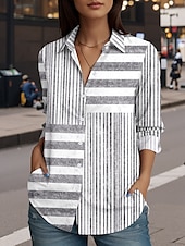 abordables Tops à Rayures et Géométriques pour Femmes-Femmes Chemise Graphique Occasionnel manche longue Col de chemise Hauts Réguliers Travail Quotidien Sortir Boutons Imprimé Rose Claire Gris Clair Printemps Automne Hiver