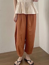 baratos Calça de linho de algodão simples-Mulheres Shorts de algodão e linho Calças inspiradas em linho Calças de linho de algodão Vintage Moda Roupa de rua Mimolet Cintura Média Tecido Bolsos Cintura elástica Confortável Macio Micro-Elástica