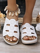 cheap Comfort Sandals-Women&#039;s Red Slip-On Sandals with Cut-Out Design, Comfortable Sole and Casual Style for Summer Wear and Daily Outings