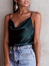 abordables Débardeurs et camisoles femme-Débardeur femme sans manches élégant stylé uni haut régulier à bretelles dos nu bleu marine vert été