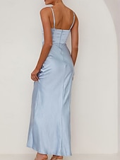abordables Vestidos de fiesta-Mujer Vestido maxi Vestido de Fiesta Vestido de raso Elegante Sensual Formal Fiesta Invitado a la boda Pedida Ajuste regular Plano Sin Mangas Cuello Barco Negro Rosa Azul Piscina Verde Trébol Verano