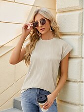 お買い得  Tシャツ-女性用 ボヘミアン T シャツ 平織り ボヘミア スタイリッシュ ベーシック 半袖 フラッタースリーブ ラウンドネック レギュラートップス 日常 お出かけ 週末 チュニック ライトグリーン ピンク ネービーブルー オレンジ グリーン 夏