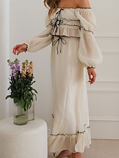 Χαμηλού Κόστους Βασικά Ψεύτικα Φορέματα-Γυναικεία Μακρύ φόρεμα Λινό από ψεύτικο βαμβάκι Φόρεμα καφτάνι Σετ φούστας Μοντέρνα Καθημερινό Καθημερινά ΕΞΩΤΕΡΙΚΟΥ ΧΩΡΟΥ Διακοπές Κανονικό Σκέτο Κοντομάνικο Λαιμόκοψη U Σομόν