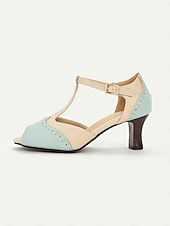 cheap 1930s-Women&#039;s Vintage Colorblock T-Strap Peep-Toe Heels – Elegant Mid Heel Sandals with Buckle Closure for Office, Casual &amp; Formal Occasions