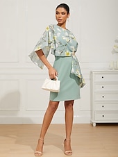ieftine Rochii florale elegante-Pentru femei Rochii Lungime Genunchi Rochie pentru invitata de nunta Rochii din Șifon Elegant Oficial Invitat la nunta Potrivire Formă Floral Manșon Jumate Stil Nautic Verde Deschis Vară Primăvar