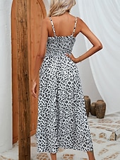 preiswerte Kleider für die Ferien-Damen Maxidress Casual kleid A Linie Kleid skims dress Stilvoll Brautkleider schlicht Urlaub Täglich Regular Fit Leopard Ärmellos Gurt Weiß Gelb Sommer