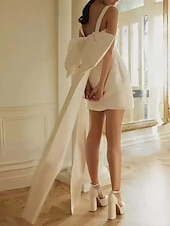 cheap Little White Dresses-Beach Little Graduation White Dresses Boho Wedding Dresses A-Line Sweetheart Camisole Sleeveless Knee Length Jersey Bridal Suits Bridal Gowns With Bow(s) Pleats 2025