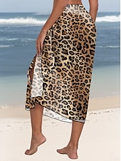 abordables Jupe portefeuille-Maillots de Bain Femme Couverture wrap Maillot de Bain Vacances Vintage Léopard Sans Manches Maillots de Bain