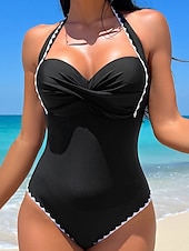 billiga One-piece-baddräkter-Dam Badkläder En bit Monokini Baddräkt Öppen rygg Magkontroll Hög midja Smal Semester Standkläder Ensfärgat Halterneck Ärmlös Baddräkter