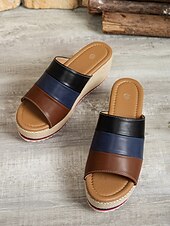 abordables Sandalias Informales-Sandalias de cuña con plataforma multicolor para mujer con punta abierta: zapatos de verano cómodos para salidas informales y vacaciones en la playa