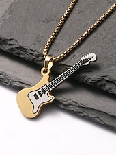 abordables Joyas para hombres-Collar con colgante de guitarra para hombre: joyería de estilo rock de acero inoxidable dorado y plateado para amantes de la música y ocasiones especiales.