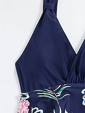 olcso Fürdőlapok-Womens úszódresszek hasellenőrző tankini fürdőruha hátsó zipzárral hasellenőrző magas derekú slim nyaralós tengerparti viselet grafikus V nyakú ujjatlan fürdőruhák