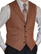 cheap Men&#039;s Vest-Men&#039;s Vest Gilet Vacation Business Daily Date Fashion Casual Spring &amp;  Fall Buttons Pocket Polyester Comfortable Plain Single Breasted One-button Lapel Regular Fit Black Red Burgundy Navy Blue Vest