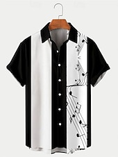 cheap Men&#039;s Bowling Shirt-Men&#039;s Musical Notes Summer Shirt Bowling Shirt Button Up Shirt Short Sleeve Fashion 1950s Casual Daily Summer Turndown Print Black Pink Blue Green