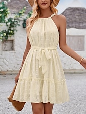 ieftine Rochii de soare-Pentru femei Rochie Mini Rochie casual Rochie A line Stilat De Bază Casual Vacanță Zilnic Fit regulat Simplu Fără manșon Gâtul halter Trifoi Caisă Vară