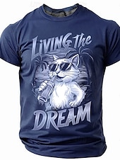 cheap Vacation Tropical T Shirts-Men&#039;s Cat T Shirt Short Sleeve T shirt 3D Print Crew Neck Shirt Tropical Hawaiian Vacation Street Daily Black Blue Summer Spring Clothing Apparel S M L XL XXL XXXL
