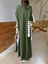 cheap Dresses-Women's Long Dress Maxi Dress Linen-feel Dresses Faux Cotton Linen Shift Dress Shirt Dress Stylish Casual Daily Vacation Date Regular Fit Plain Long Sleeve Lapel Black Wine Khaki Army Green Summer