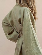economico abiti stampati in cotone e lino-Per donna Mini Abito Abiti in cotone e lino Essenziale Casual Vacanza Feste Quotidiano Vestibilità comoda Semplice Manica Lunga Scollo a V Bianco Verde Primavera Autunno